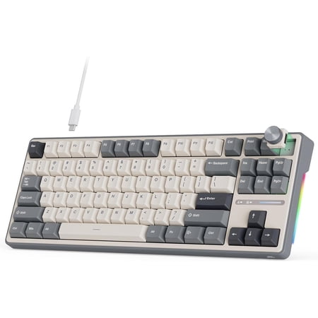 R87 Pro Wired Mechanical Keyboard with Hot Swappable Knob 75% RGB Backlit Gaming Keyboard 88 TKL Gasket Mounted with QMK/VIA and Linear Creamy