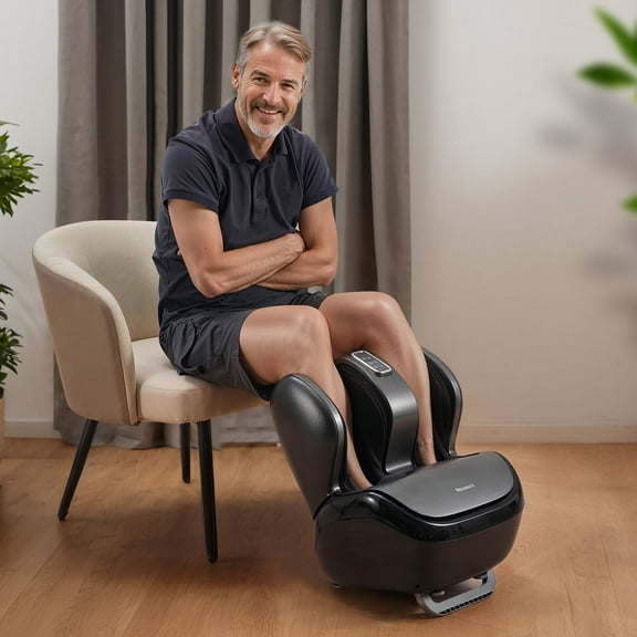 MARNUR Foot Massager Machine with Heating Therapy, Air Compression, Vibration & Kneading Foot and Calf Massager for Muscles Relief, Black