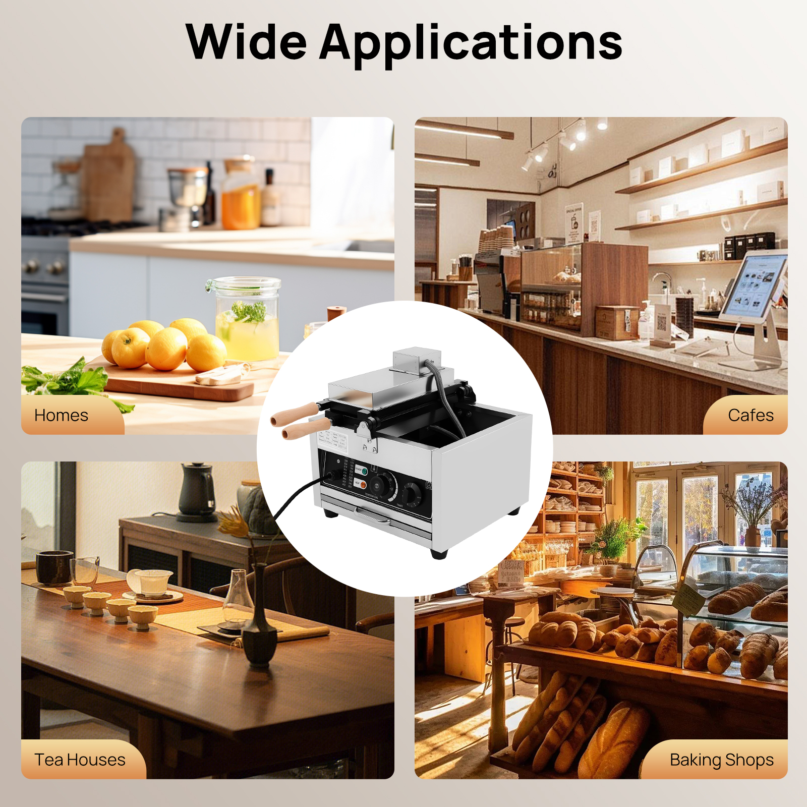 1500W Stainless Steel Waffle Maker Machine Egg Cake Oven Puff Bubble Cake Baker for  Commercial, Family Use, Parties, Cafes, Tea Houses