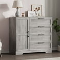 thumbnail image 1 of Armoire Garde-Robe de 43,3 Po H avec 4 Tiroirs et Tringle, Commode Multifonction en Bois à 4 Tiroirs avec Placard de Rangement, Armoires de Rangement pour Vêtements pour Chambre, Gris, 1 of 1