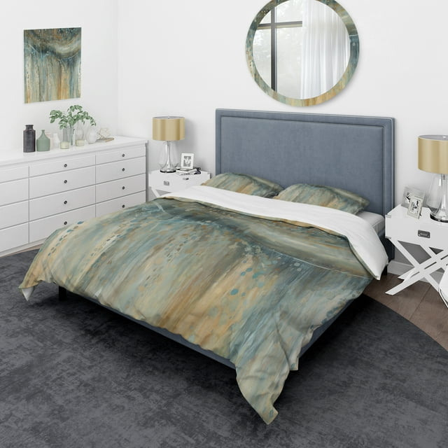 Designart "Misty October Mornings I" Abstract Liquid Ink Bedding Covert Set - Modern Grey Abstract Bed Set With 2 Shams