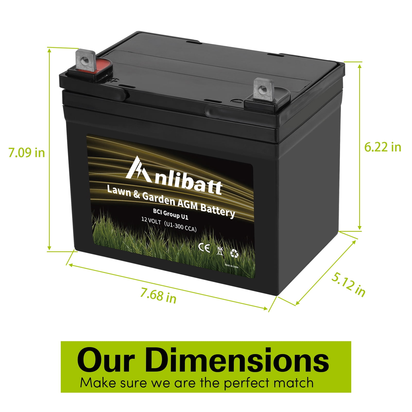 Anlibatt Lawn and Garden AGM Battery, Group Size U1 12 Volt, 300 CCA 28 Amp, Top Post for Lawn Mower/Tractor