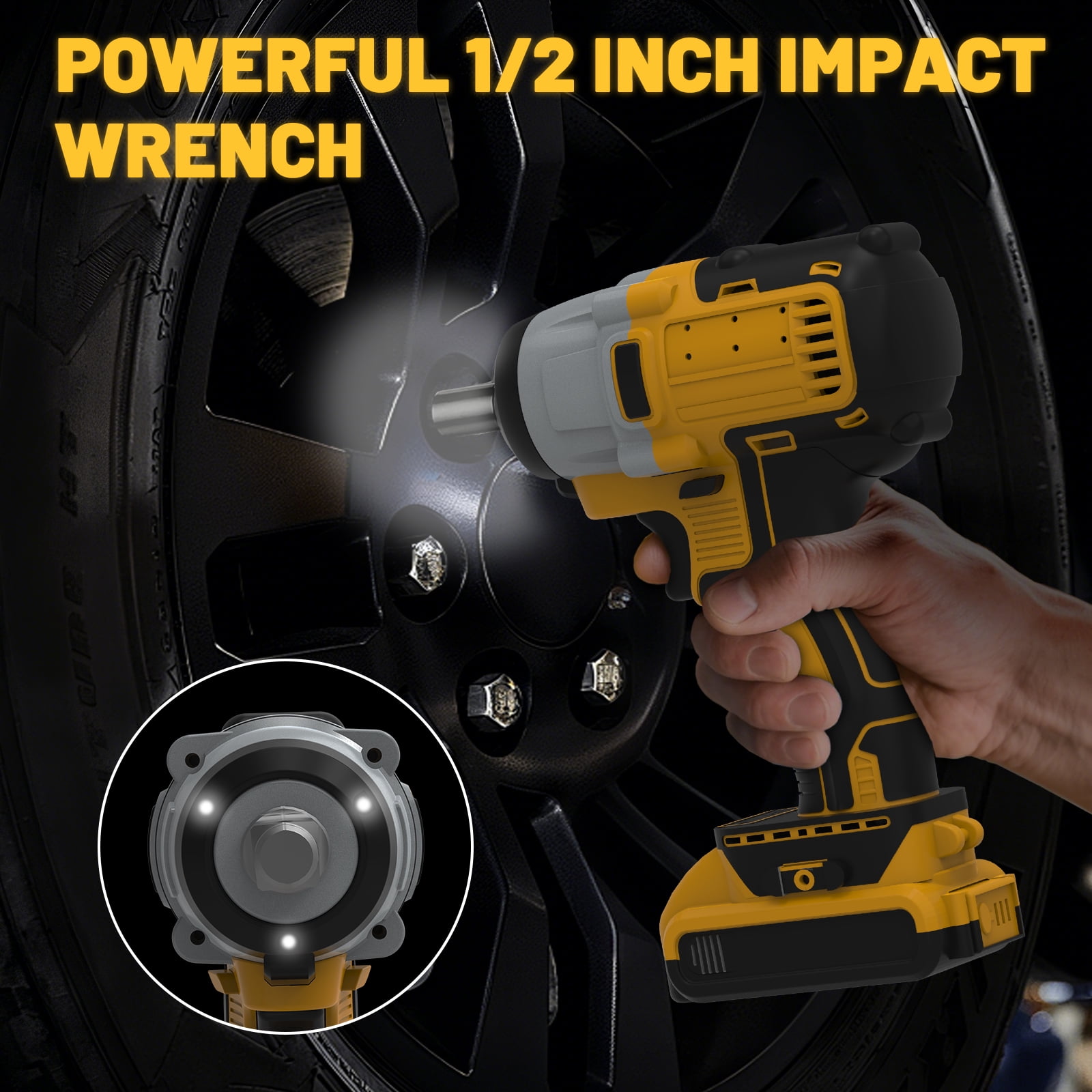 800Nm & 650Nm Brushless Impact Gun, Cordless Impact Wrench Compatible with Dewalt 20V Battery, 1/2" High Torque, 3-Mode Speed, Variable Torque & LED Work Light, Tool Only
