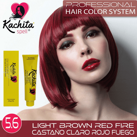 Permanent Hair Dye Light Brown Red Fire 5.6 Kachita Spell 3.52 oz 100 mL Professional Hair Color Cream with Keratin and Argan Oil, 100% Gray Coverage