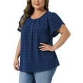 thumbnail image 4 of Agnes Orinda Women's Plus Size Easter Tops Swiss Dot Crew Neck Short Tulip Sleeve Shirts Front Pleated Summer Blouse 2X Blue, 4 of 5