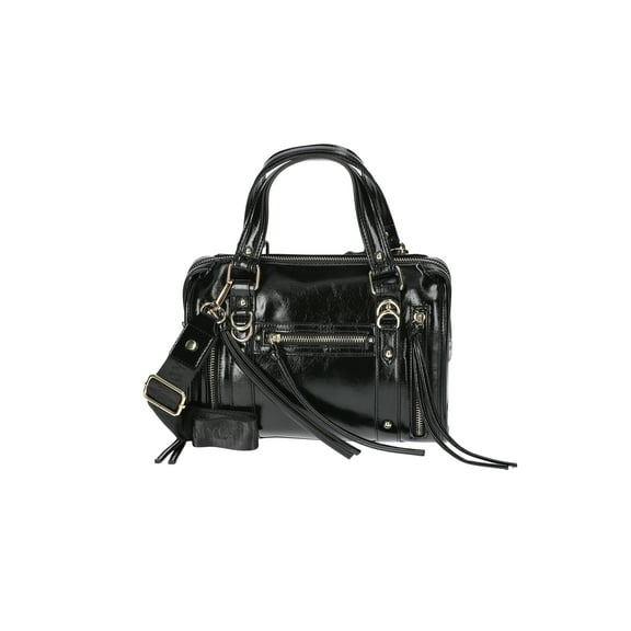 Madden NYC Women's Soft Zipper Satchel Handbag, Black Shine