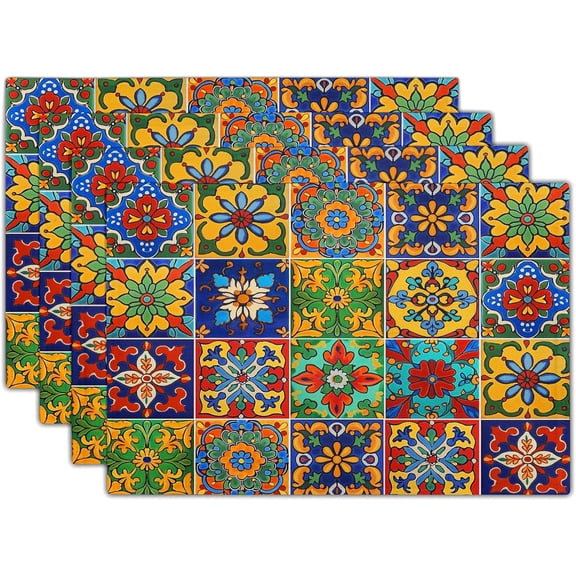 Mexican Tiles Placemat Set Washable Indoor Outdoor Colorful Place Mat for Dining Table Decor