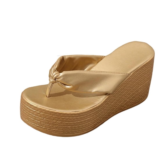 qkdmdw Gold Women'S Flip Flops Thong Sandals Flat Comfortable Summer Slides Platform Slippers Cushioned Sole Pu Leather Casual Beach Pool Outdoor Shoes