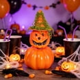 thumbnail image 4 of Mini Halloween Witch Hat Pumpkin Ornament Realistic Grinning Fake Foam Pumpkin Decor for Dining Table Fireplace Mantel Shelf Cabinet Holiday Fall Party Centerpiece, Halloween, Green, Style E, 4 of 7