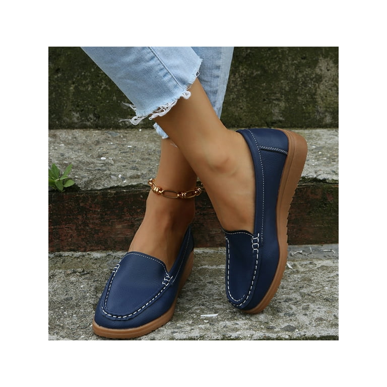 Women's Penny Loafers Comfy Slip on Boat Shoe Ladies Casual Flat Walking Work Shoes Size 4.5-8.5 Blue ９ - Walmart.com