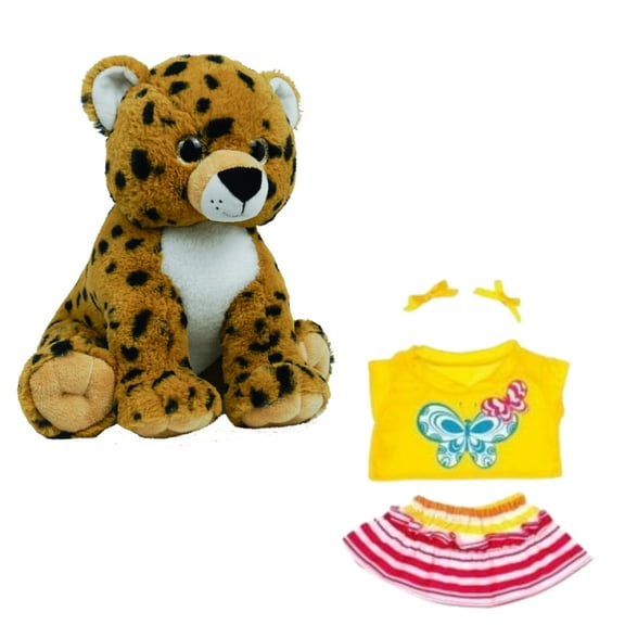 Cheetah Plush Eco 16 Inch with Butterfly Outfit and Yellow Bows - Stuffed Animal Toy