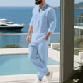 thumbnail image 4 of Yievot Men's Beach Outfit 2 Piece Linen Long Sleeve Henley Shirts and Jogger Pants Vacation Sets for Men, 4 of 7