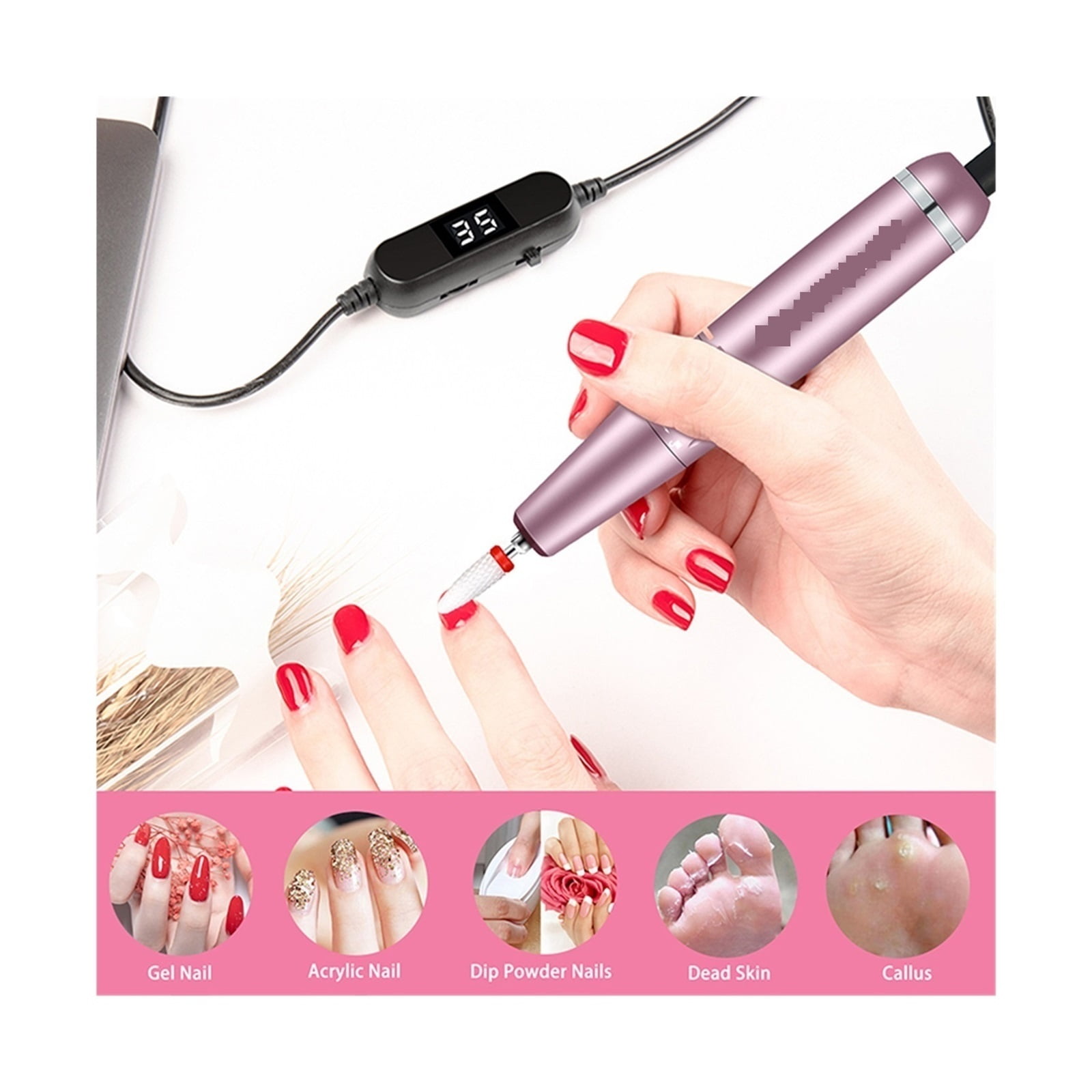 Electric Rechargeable 35000RPM Nail Drill,Portable Nail Drills For Acrylic/Gel Nails, Professional Nail Tools For Manicure Pedicure ,Low Noise