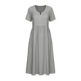 thumbnail image 5 of ClodeEU Women's V Neck Short Sleeve Linen Blend Midi Dress,Casual Tunic Flowy Dress Gray,Women's Plus L, 5 of 9