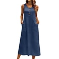 thumbnail image 1 of Robe d'Été Unie pour Femmes, Sans Manches Col Rond Ligne A Longue Maxi Robe d'Été avec Poches pour Tenue Décontractée de Plage Vacances, 1 of 9