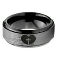 thumbnail image 2 of Tungsten Religious Cross Heart Love Band Ring 8mm Men Women Comfort Fit Black Step Bevel Edge Brushed Gray Polished, 2 of 4