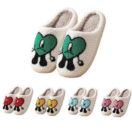 

Bad Cute Bunny Slippers Cartoon Embroidery Warm Indoor Bedroom Winter Love Pattern Slippers for Women Men