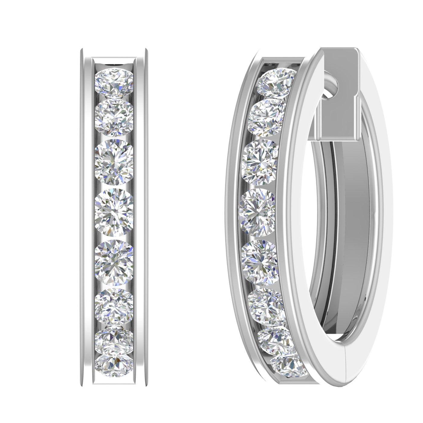 14K White Gold Hoop Huggies Channel Set Diamond Earrings (SI1SI2