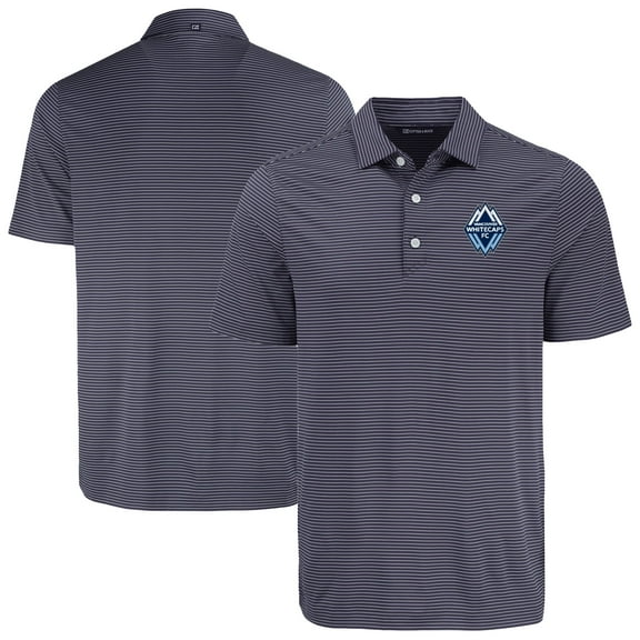 Men's-Cutter & Buck  Navy Vancouver Whitecaps FC Forge Eco Fine Line Stripe Stretch Recycled Polo
