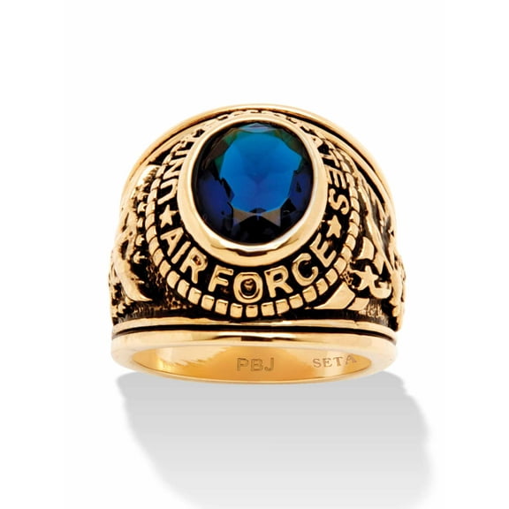 PalmBeach Jewelry Men's Oval-Cut Simulated Red Ruby or Blue Sapphire 6 TCW Military Ring in Yellow Gold-Plated