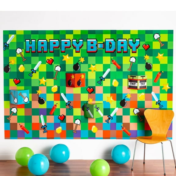 Pixel Party TNT Video Game Birthday Decoration Deluxe Scene Setters Backdrop
