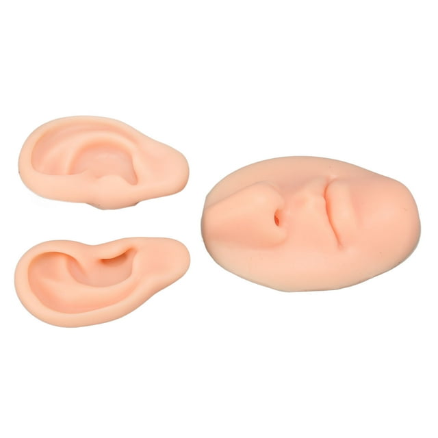 3PCS Nose and Mouth Model, Soft Silicone Ear Model, Simulated 3D Nose and Mouth Model Display Prop Teaching Tool for Piercing Practice