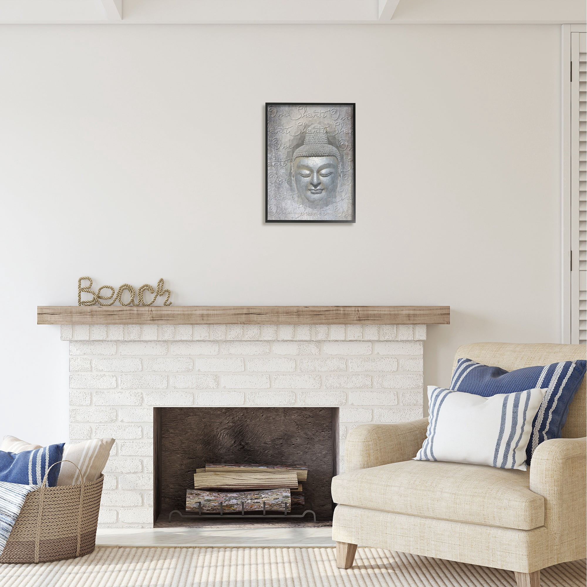 Stupell Industries Spiritual Buddha Face Abstract Painting Black Framed Art Print Wall Art, 16 x 20