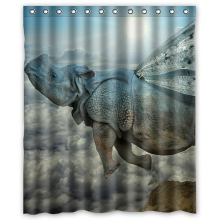 - HelloDecor Flying Rhino With Wings Shower Curtain Polyester Fabric Bathroom Decorative Curtain Size 60x72 Inches