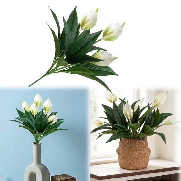 Xingjin 1 Pack Artificial Spathiphyllum Plant with White Flowers 18.5 Inch Faux Peace Lily Indoor Plant for Home Office Desk and Room Decor.