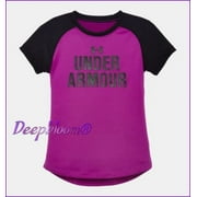 UNDER ARMOUR ATHLETIC SHIRT GIRLS - LOGO FRONT - SZ 4 BLACK PURPLE NEW