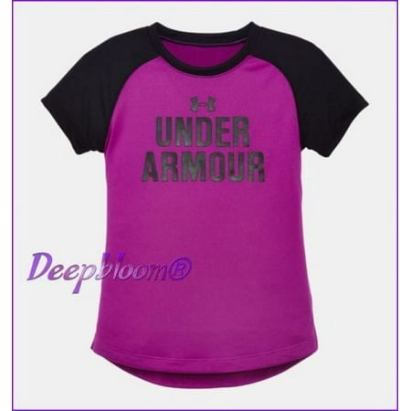UNDER ARMOUR ATHLETIC SHIRT GIRLS - LOGO FRONT - SZ 4 BLACK PURPLE NEW