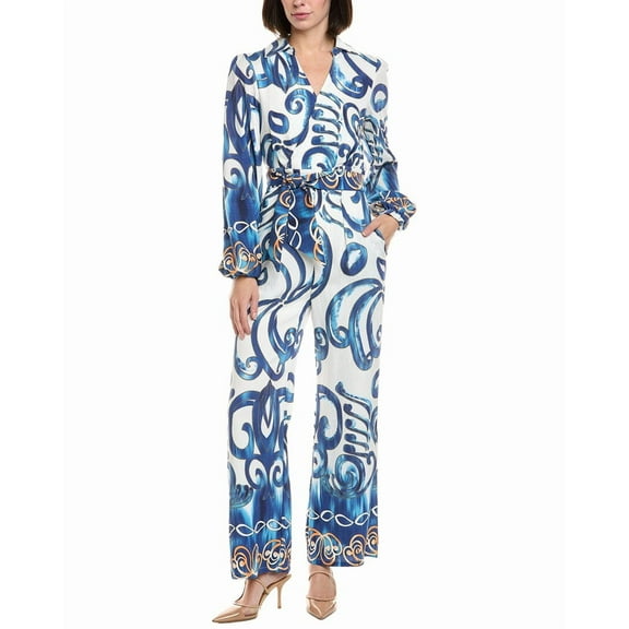 Gracia womens  Floral Print V-Collar Neck Jumpsuit, l, Blue