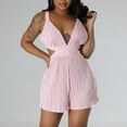 thumbnail image 2 of YYDGH Women's Deep V Neck Sleeveless Romper Solid Color Waist Cut Out Short Jumpsuit Pink S, 2 of 7
