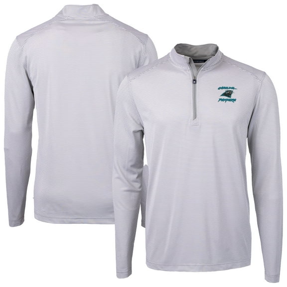 Men's Cutter & Buck Gray Carolina Panthers Virtue Eco Pique Micro Stripe Recycled Quarter-Zip Jacket