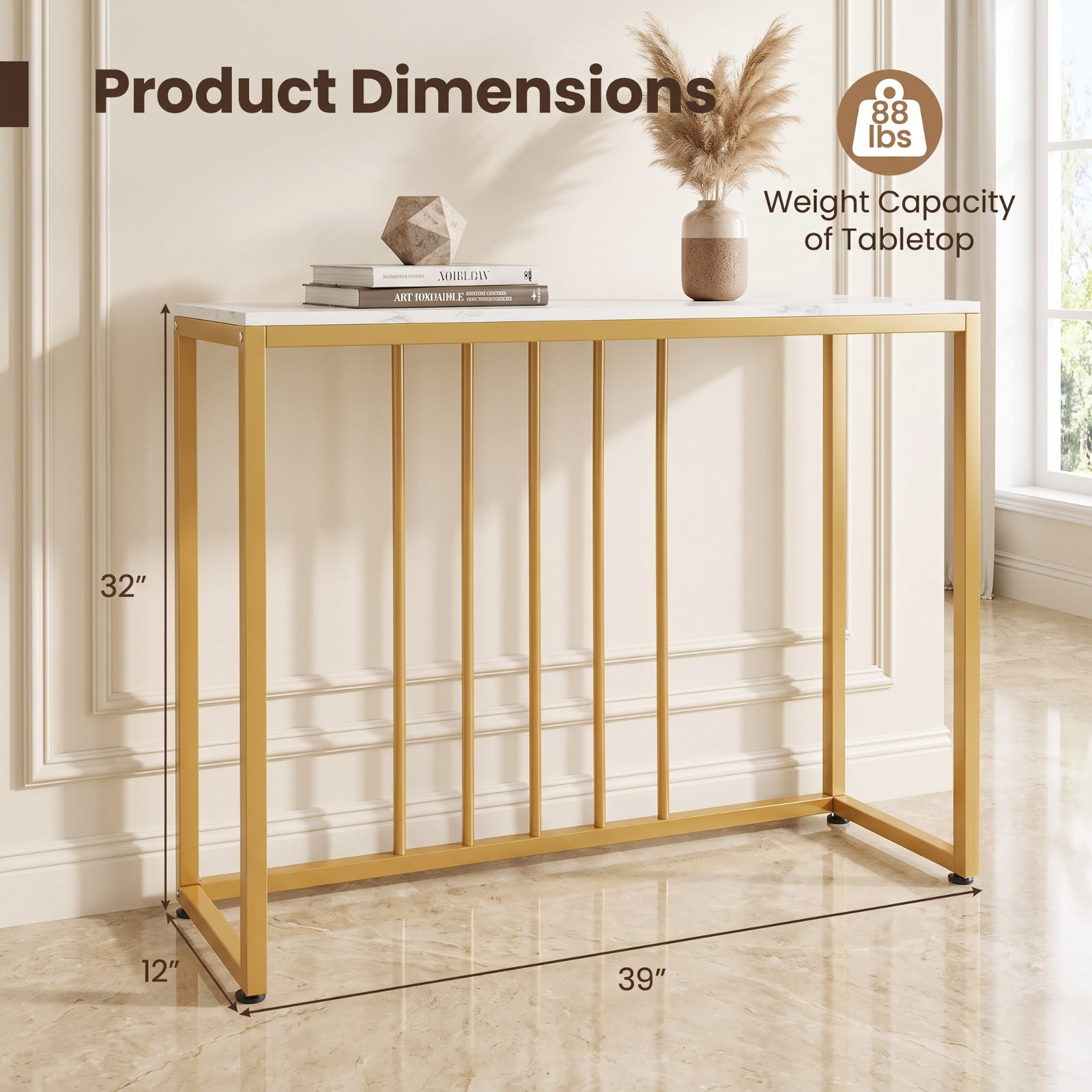 Furnibear 39 Inch Modern Console Table with Built-in Charging Station USB Type-C and AC Outlets for Entryway Living Room and Hallway, White