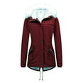 thumbnail image 2 of Bomber Jacket Women, College Jacket Teen Girls Winter with Cap Jacket Simple Long Sleeve Warm Solid Color, 2 of 9