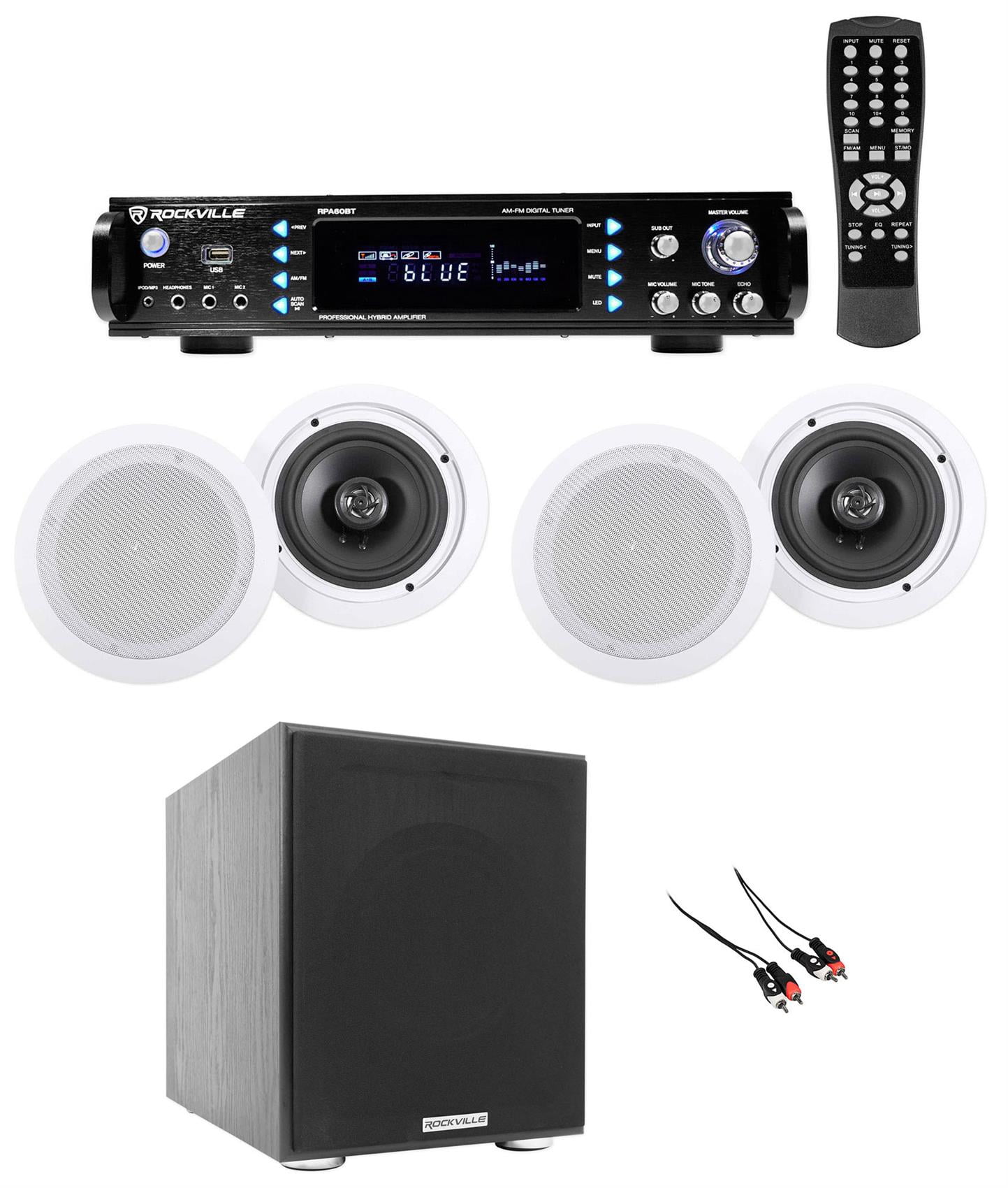 (4) 6.5" Ceiling Speaker System+Bluetooth Receiver+Subwoofer 4 Restaurant/Office