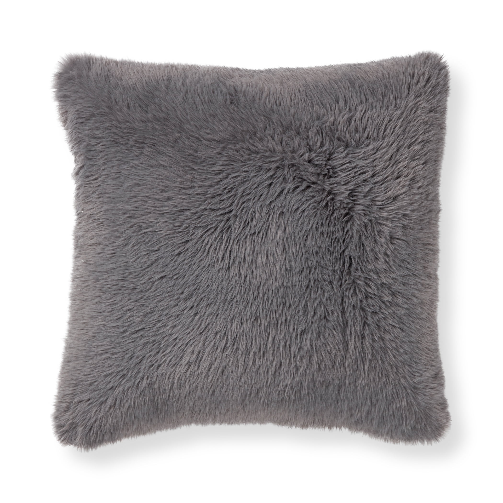 Mainstays Super Lux Shag Faux Fur Gray Pillow, 19 in x 19 in, Square
