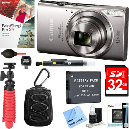Canon PowerShot ELPH 360 HS Digital Camera (Silver) + 32GB Deluxe Accessory