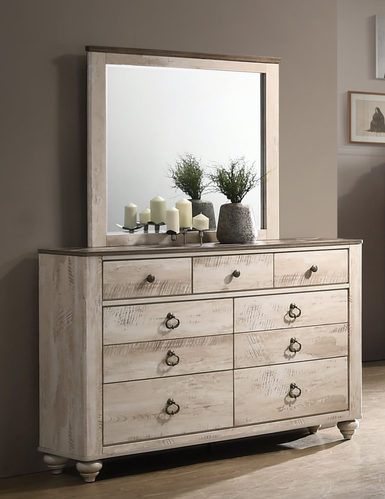 Roundhill Imerland Contemporary White Wash Finish 5 Piece King