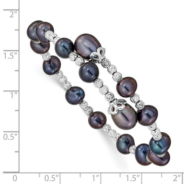 Sterling Silver Black Freshwater Cultured Pearl Coil Bangle Bracelet Sterling Silver Black Freshwater Cultured Pearl Coil Bangle Bracelet