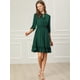 thumbnail image 3 of Vestido Corto de Gasa con Dobladillo con volantes y Manga 3/4 para Mujer Allegra K Verde oscuro XS, 3 of 6