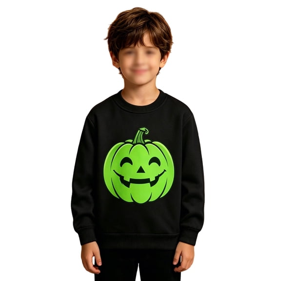 SJLDQY Halloween Glow In The Dark Sweatshirts for Boys Hallowmas Pumpkin Graphic Sweatshirt Fall Winter Lined Long Sleeve Crew Neck Pullover Tops