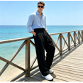 thumbnail image 3 of HBDesign Mens Summer Seersucker Wide Leg Pants Casual Breathable Comfort Trousers, 3 of 6