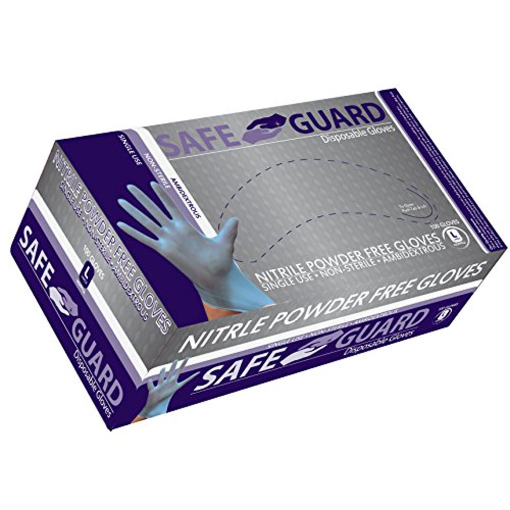 SAFEGUARD Nitrile Powder Free Gloves, Blue, Large, 1000 Count Walmart