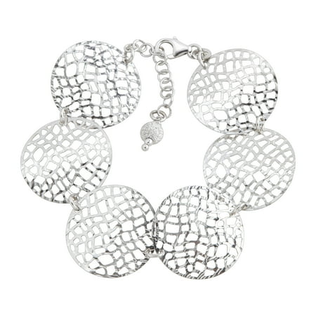 Silver Circular Bracelets - Circular Textured Mesh Link Bracelet in Sterling Silver