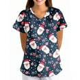 thumbnail image 6 of Garbnen Christmas Fitted Scrub Tops Women Stretchy V Neck Short Sleeve Tops for Women Holiday Print Nurse Working Uniforms with Pockets S-5XL, 6 of 6