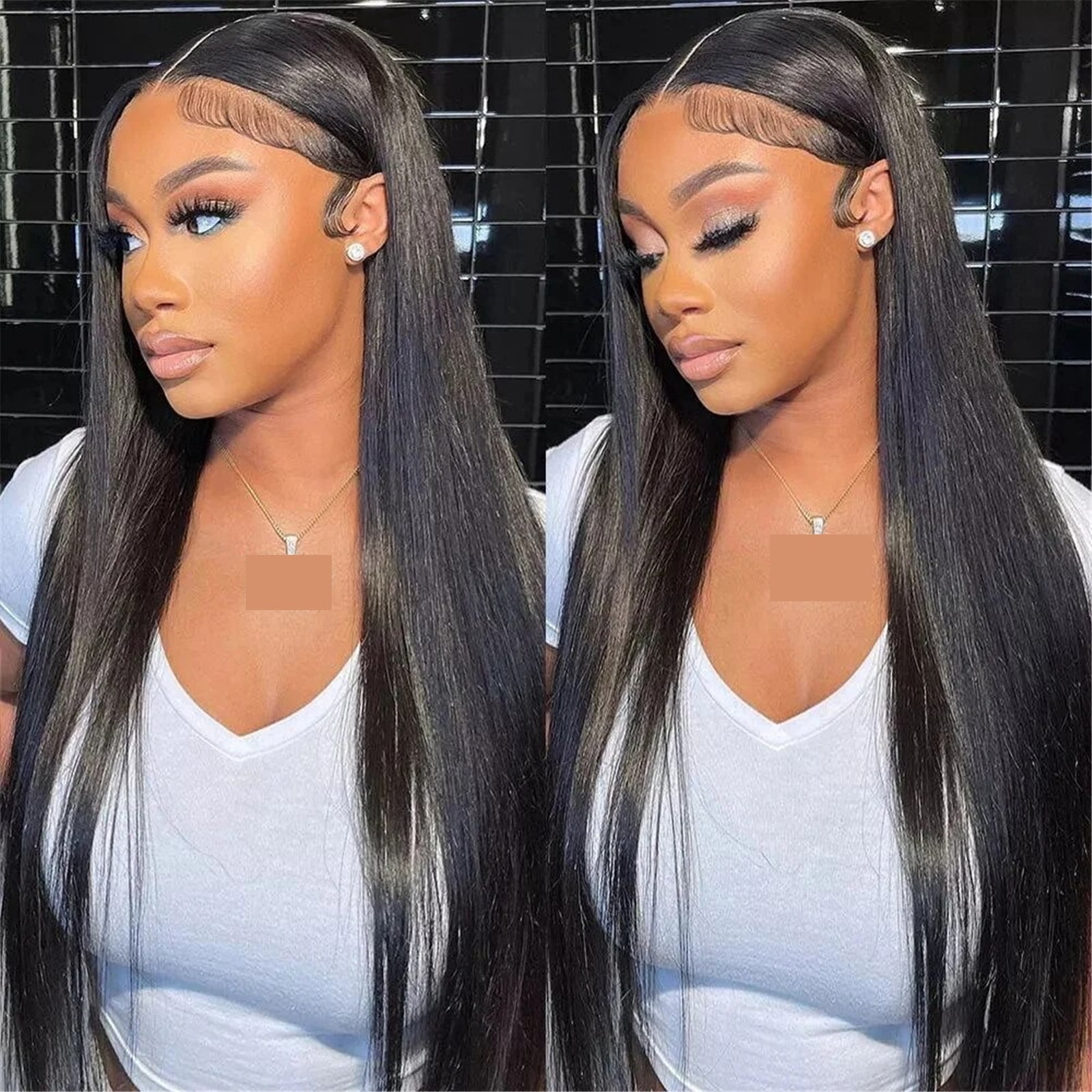 13x6 Hd Transparent  Lace Frontal Wig Straight Human Hair Wigs Natural Black 220 Density Pre plucked