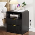 thumbnail image 7 of KIGOTY Farmhouse Nightstand Set of 2 with Charging Station, Night Stand Bedside Table with 2 Drawers,End Side Table with Open Shelf for Bed Room (Black, 2 Pack), 7 of 7