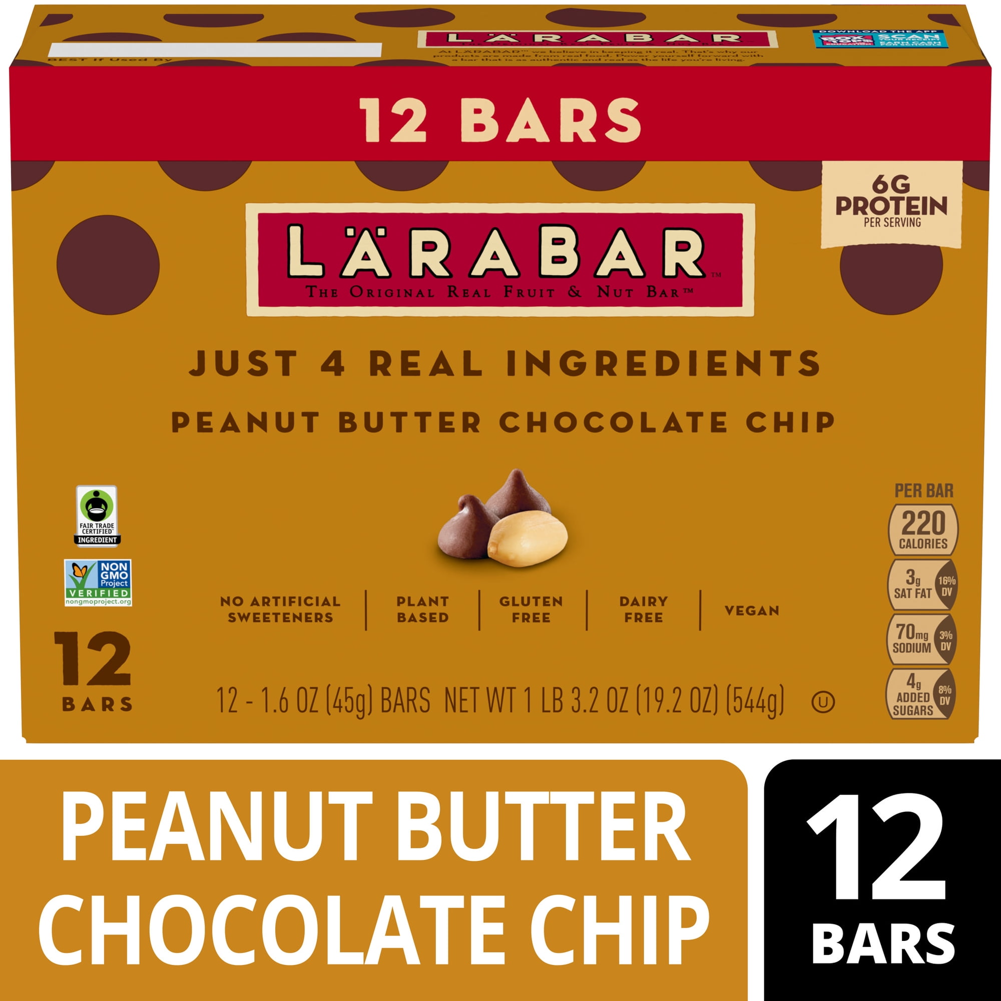 Larabar Peanut Butter Chocolate Chip, Fruit and Nut Bars, Gluten Free, 12 Ct, 19.2 oz
